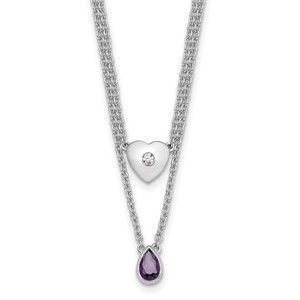 Sterling Silver RH 18" Diamond Heart & Amethyst Teardrop Necklace plus 2" Ext